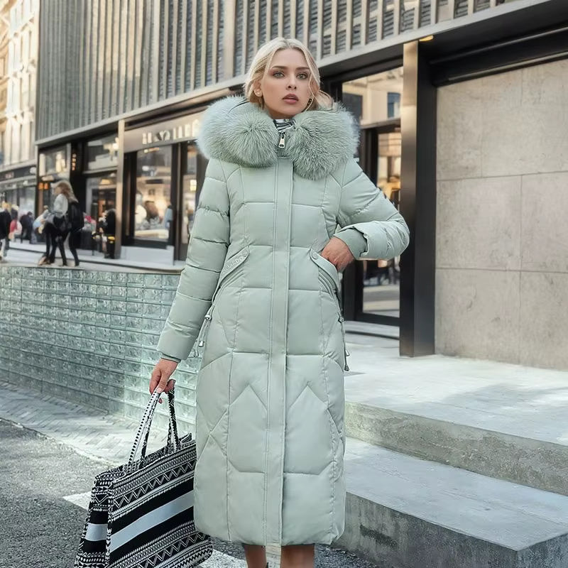 Women's Quilted Winter Coat with Hood Trim
