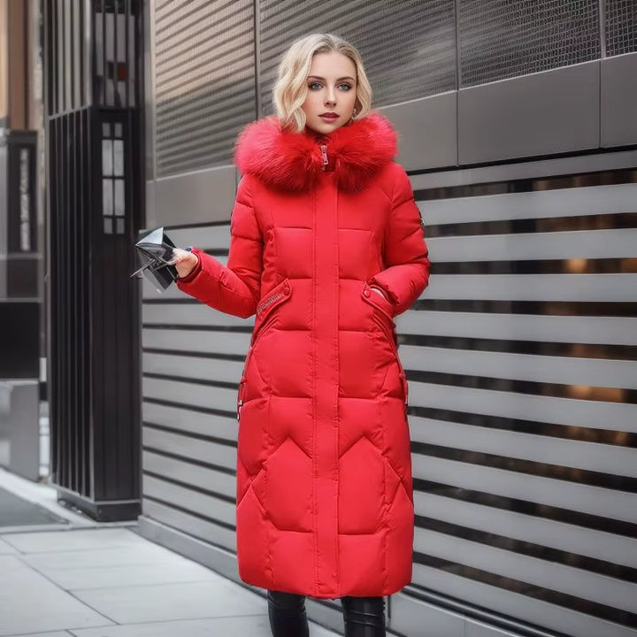 Women's Quilted Winter Coat with Hood Trim