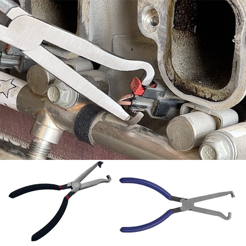 Set of specialized automotive fuel line disconnect pliers for various car models.