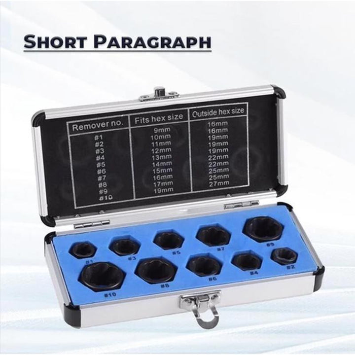 Versatile damaged fastener remover set, an indispensable addition to hand tools