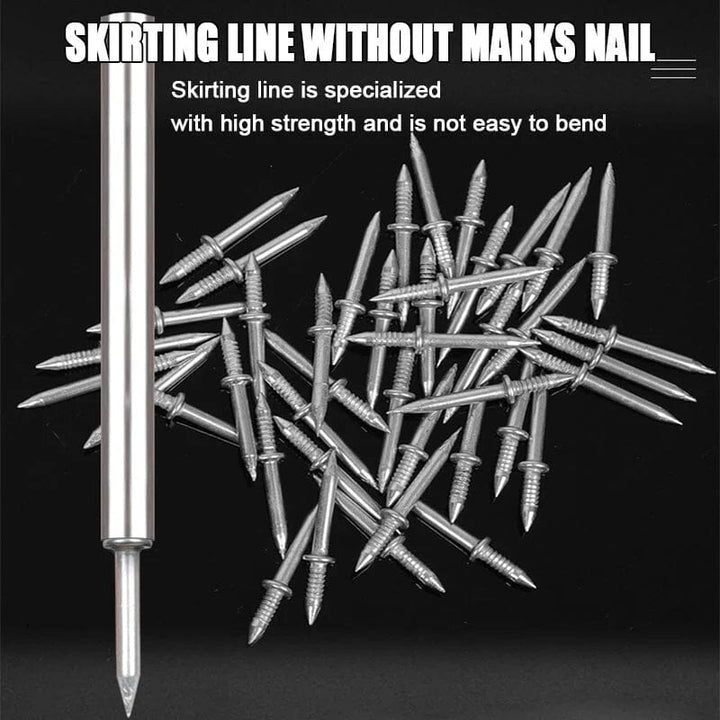 Pack of 100 seamless double-head skirting nails on a white background