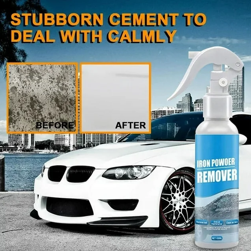 Universal Rust Remover Spray in action, dissolving rust on a metal pipe, car cleaning solution