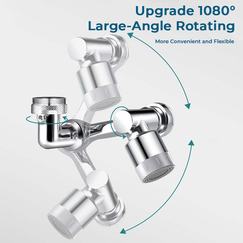 Faucet extender with 1080° rotation capability, improves sink usability and water direction