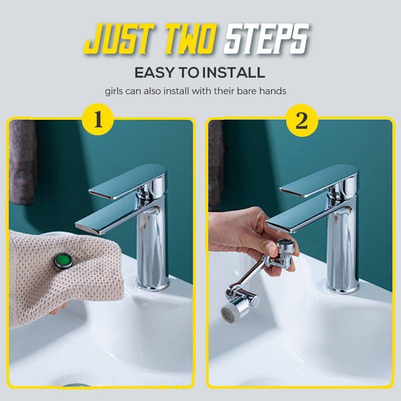 Silver 1080 degree rotating faucet attachment, perfect for kitchen and bathroom use