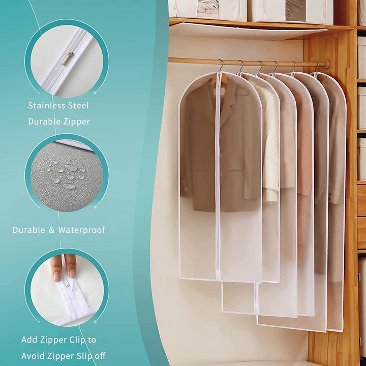 Organize your closet with 12 clear PEVA garment bags, dustproof clothes protectors.
