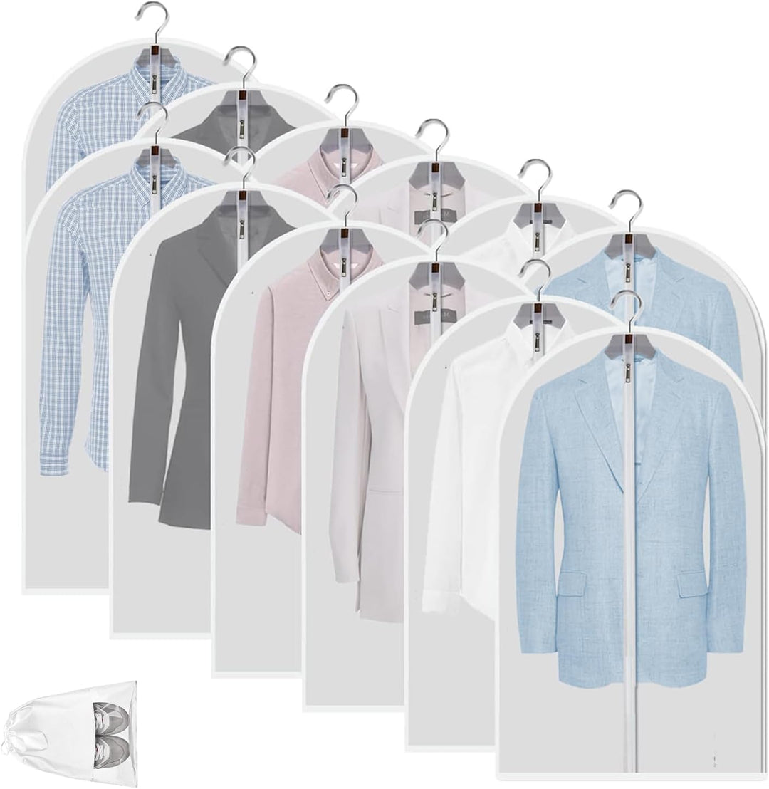 Keep clothes pristine: 12 clear PEVA dustproof garment bags for efficient closet storage.