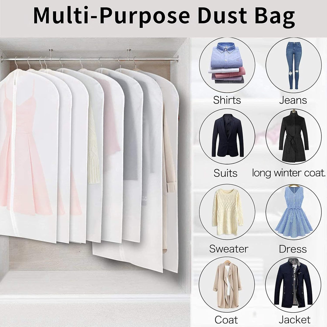 Wardrobe organization: 12 clear PEVA garment bags for dustproof suit & dress protection.