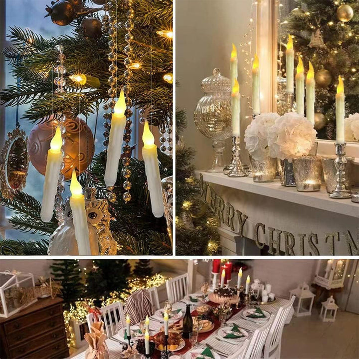 12-pack floating LED taper candles with remote wand for magical party decor & home ambiance