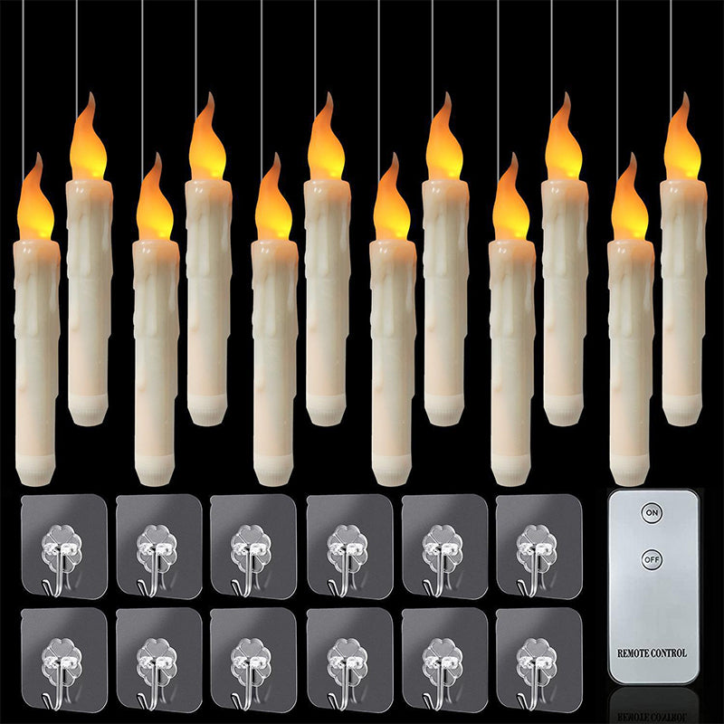 Floating LED taper candles glowing softly, creating a serene and magical decorative effect