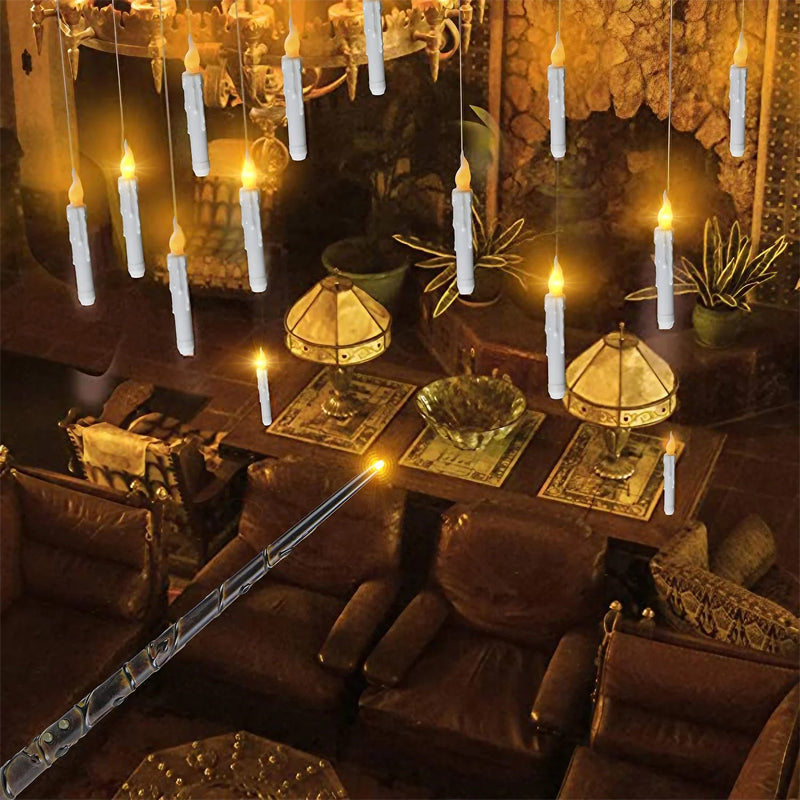 Set of 12 LED taper candles, designed to float, with a convenient remote wand for control