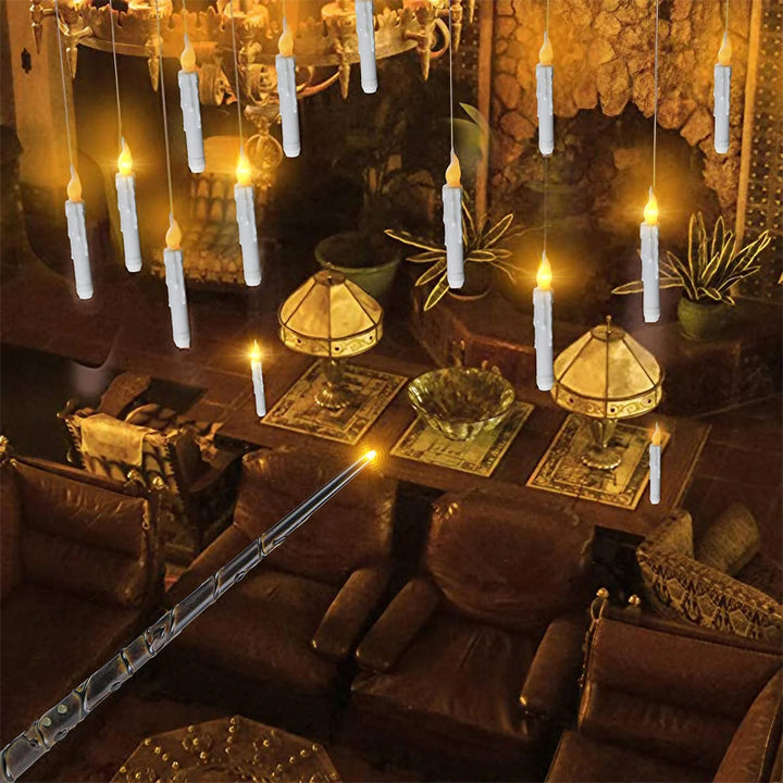 Set of 12 LED taper candles, designed to float, with a convenient remote wand for control