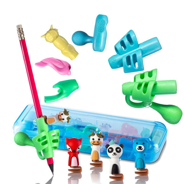 16 colorful ergonomic silicone pencil grips for kids, aiding handwriting and posture correction