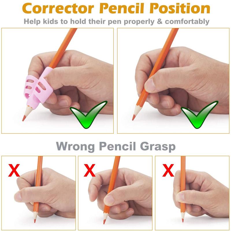 Collection of 16 durable silicone pencil grips, perfect for kids' writing and comfort