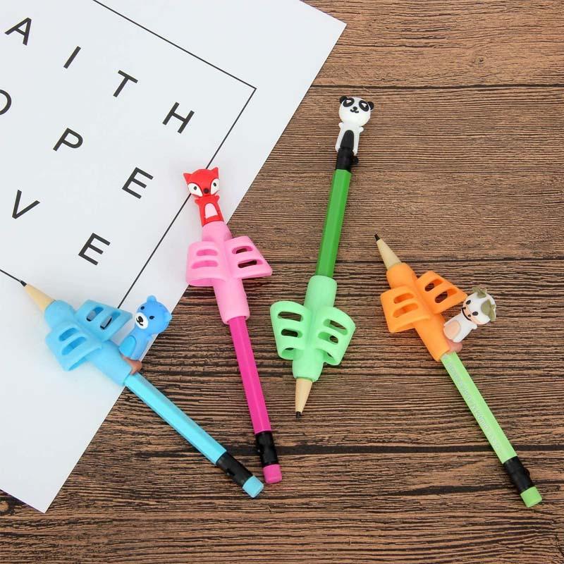 Colorful silicone ergonomic pencil grip isolated, showcasing its design for comfortable writing