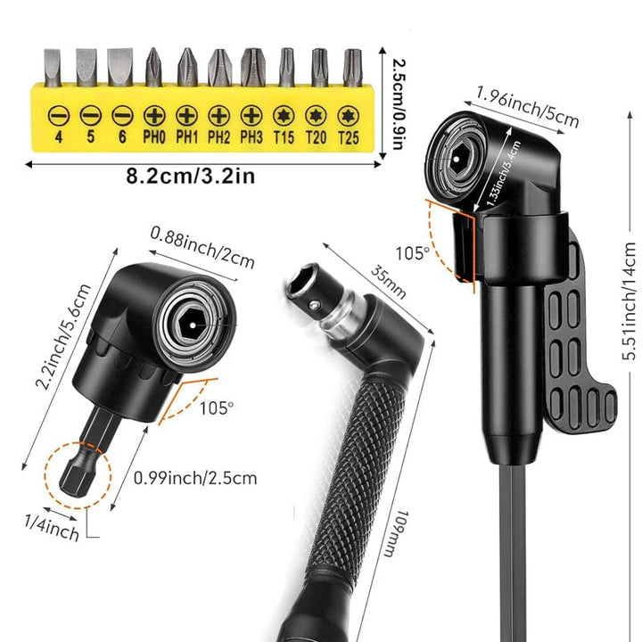 Flexible drill extension & right angle adapter, an indispensable hand tool for confined areas