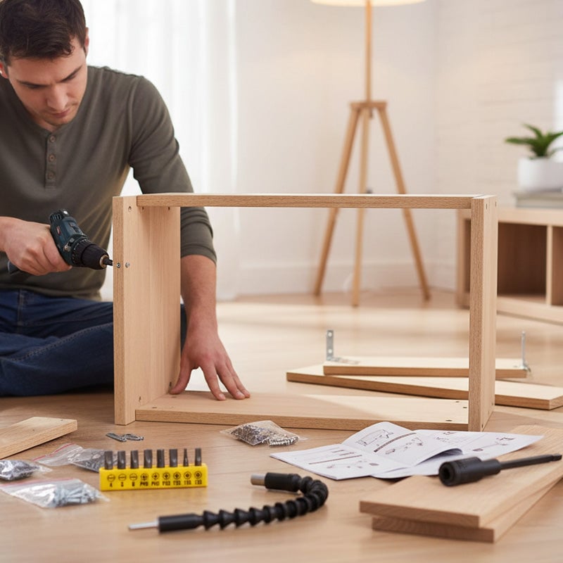 Complete drill kit: flexible extension, right angle attachment & screwdriver bits for mechanics