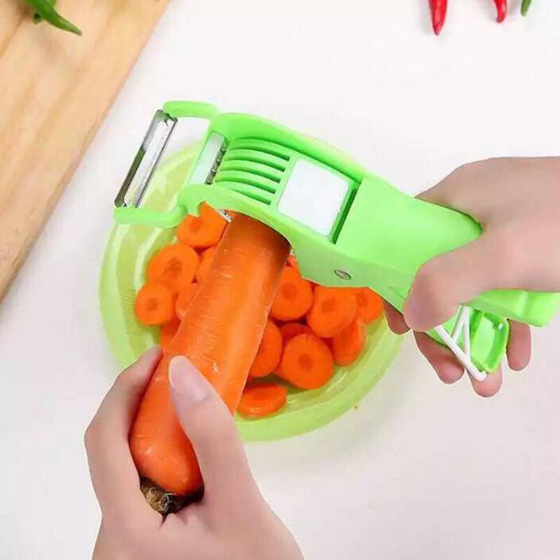 Brightly colored 2-in-1 vegetable cutter and peeler, kitchen essential