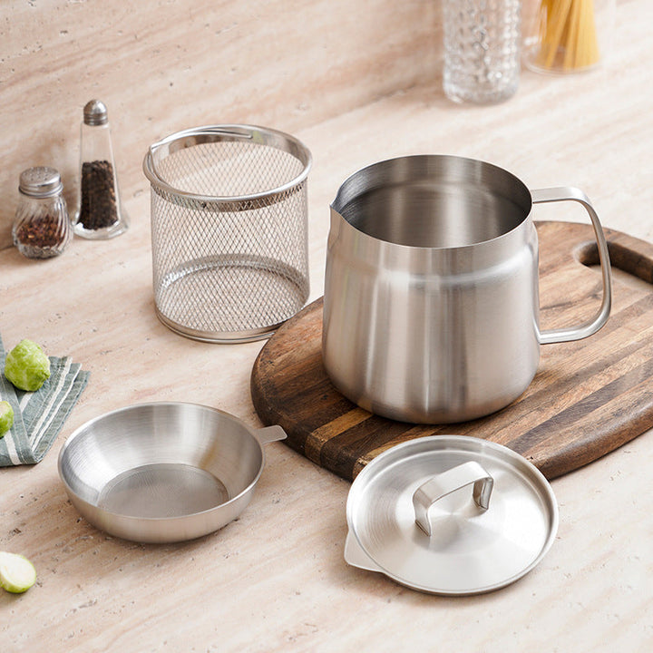 2-in-1 stainless steel oil strainer pot for kitchen, perfect frying tool and oil filter