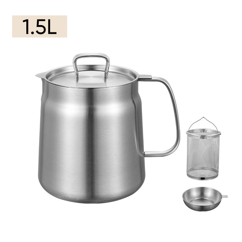 Oil strainer pot assembly showing the stainless steel container and removable filter