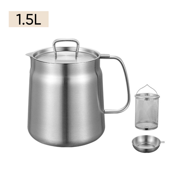 Oil strainer pot assembly showing the stainless steel container and removable filter