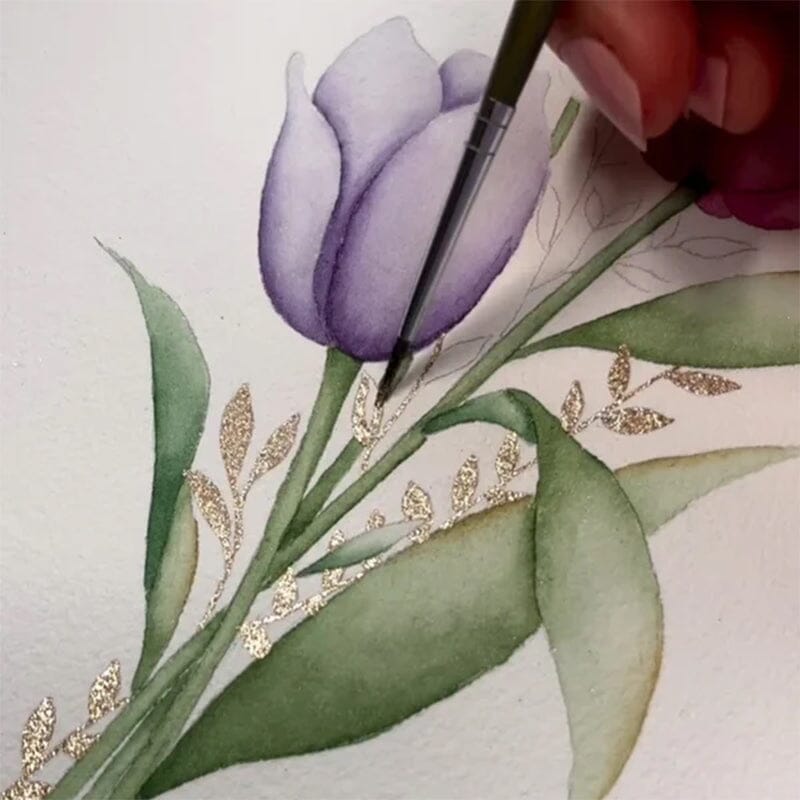 Detail shot of individual pans within the 20-color metallic watercolor painting set, quality art supplies.