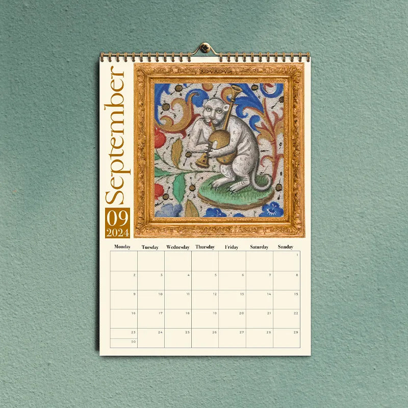 Cat gift alert: 2024 wall calendar featuring creative medieval cat artwork, suitable for all.