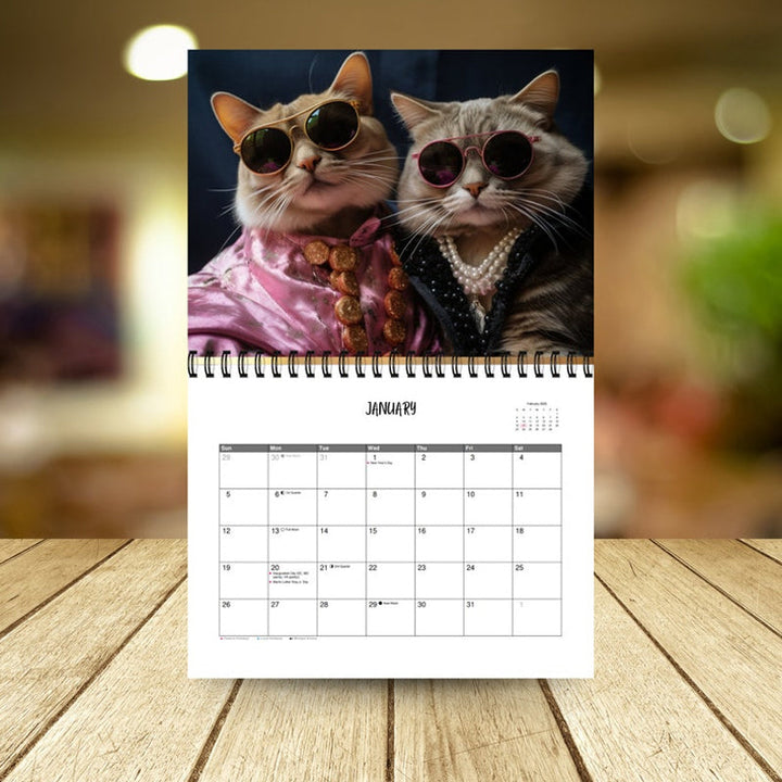 Back cover of the 2025 Fashion Cat Lover Wall Calendar, showing all 12 cat designs