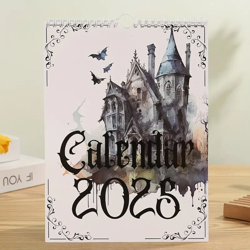 2025 Gothic Castle Theme Wall Calendar showcasing a full cover shot with vintage artwork.