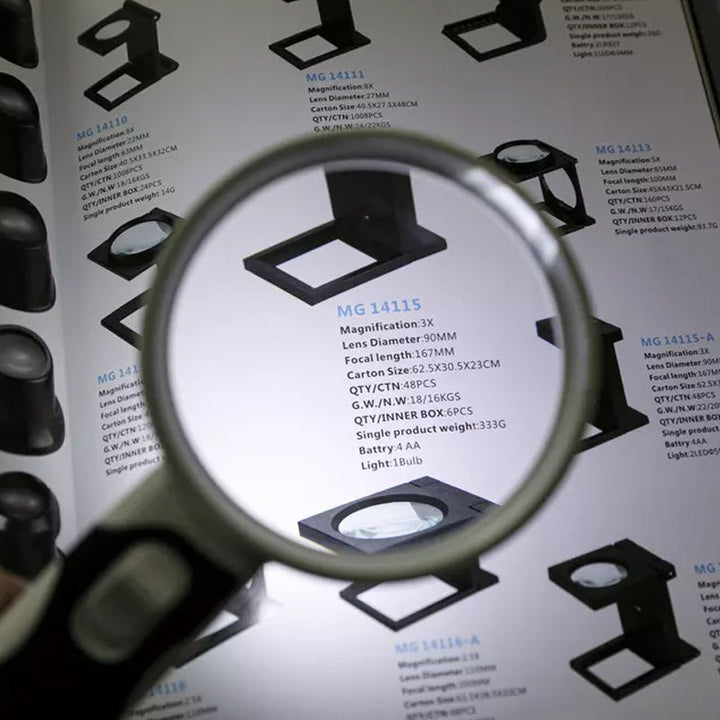 Powerful 20X optical magnifier with LED illumination for clear, strain-free detailed vision.
