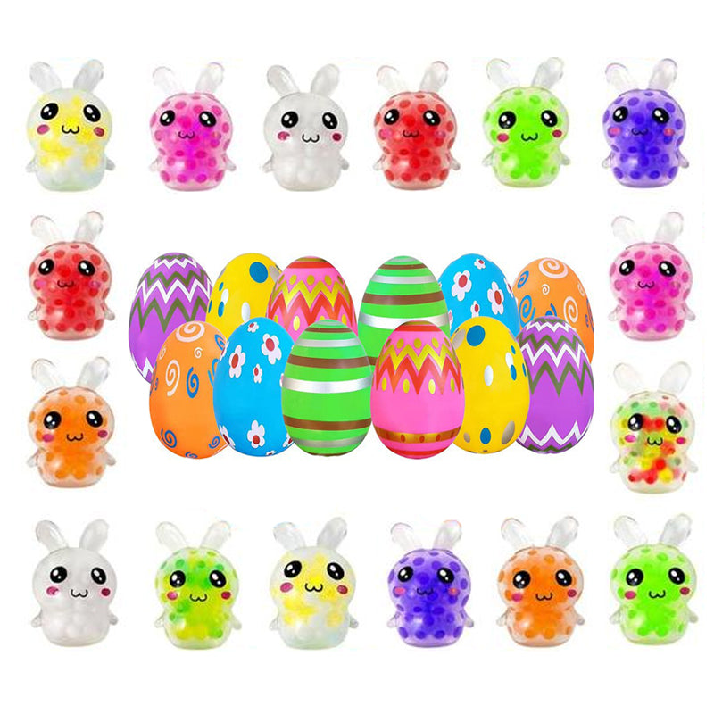 Bulk pack of 24 prefilled Easter eggs for children, filled with fun fidget toys for holiday gifting.