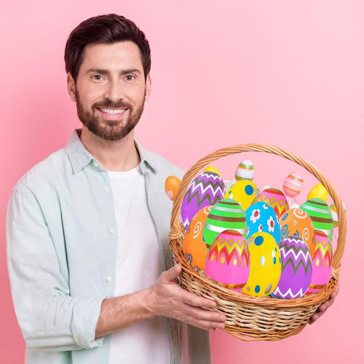 Close-up of a prefilled Easter egg showing a cute squeeze toy, part of a 24-pack for holiday fun.