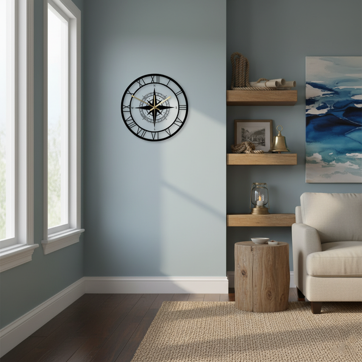 Elegant Nautical Compass Wall Clock for Maritime Decor