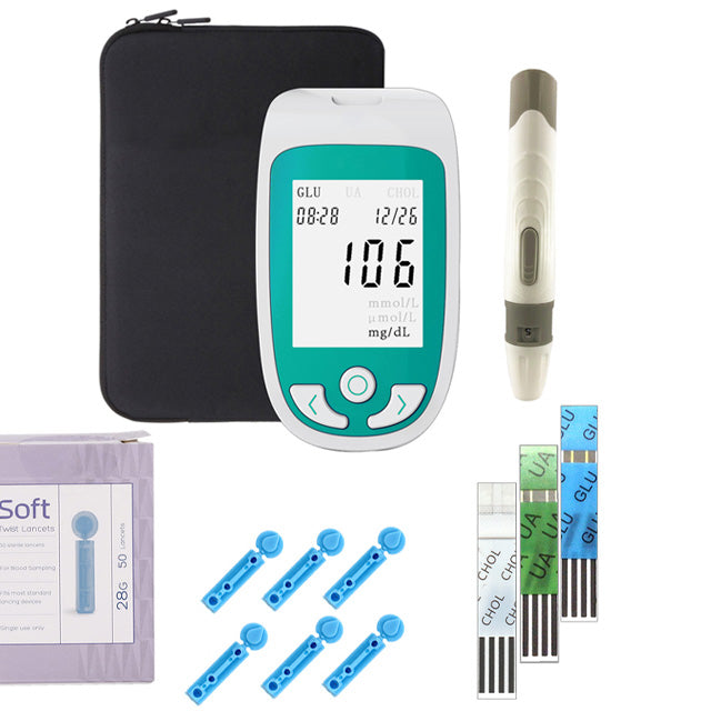 Personal health monitor for managing blood glucose, cholesterol & uric acid levels. Fast, accurate home testing.