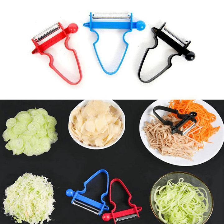 Ergonomic 3-in-1 peeler set showing different blades for various kitchen peeling tasks