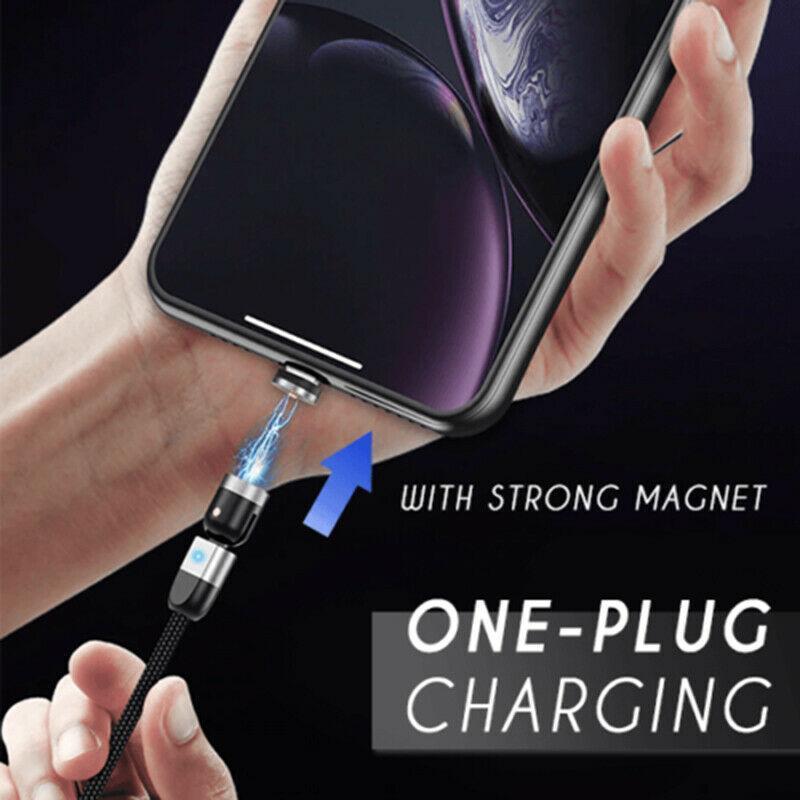 Universal magnetic rotary charging cable, essential tech accessory for home, office, travel