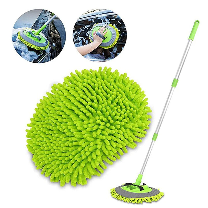 Fully assembled 360° rotating cleaning mop showing its telescopic adjustment and chenille pad