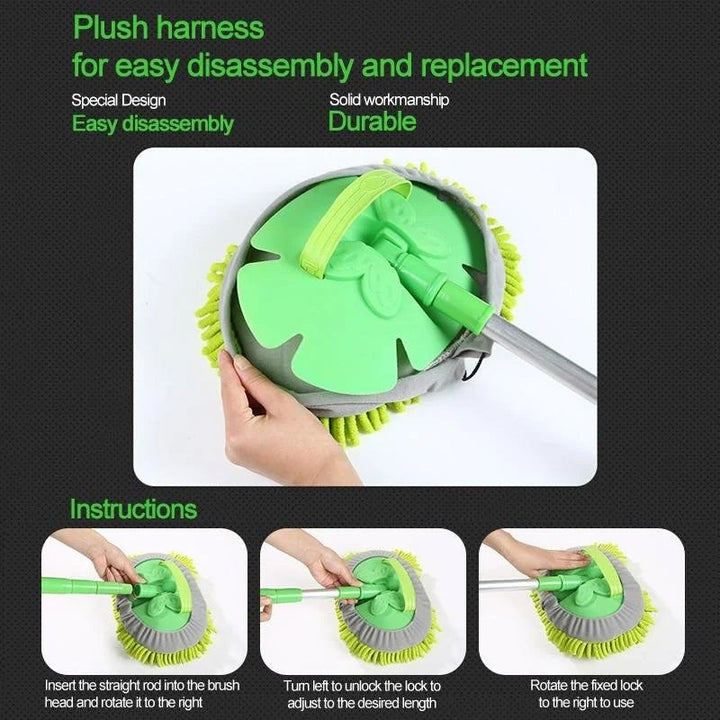 Detailed view of the robust adjustable telescopic handle of a 360° rotating cleaning mop