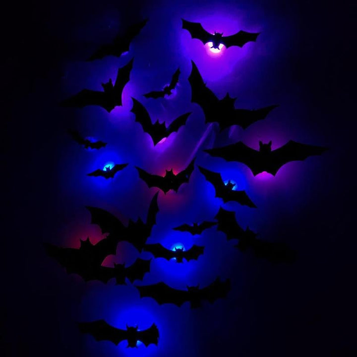 3D bat design LED decoration, spooky Halloween wall decor with purple glow, party accent