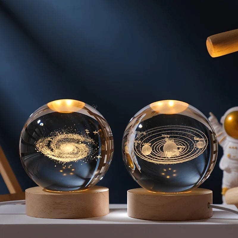 Table lamp with a stunning 3D engraved crystal ball, ideal for bedroom decor