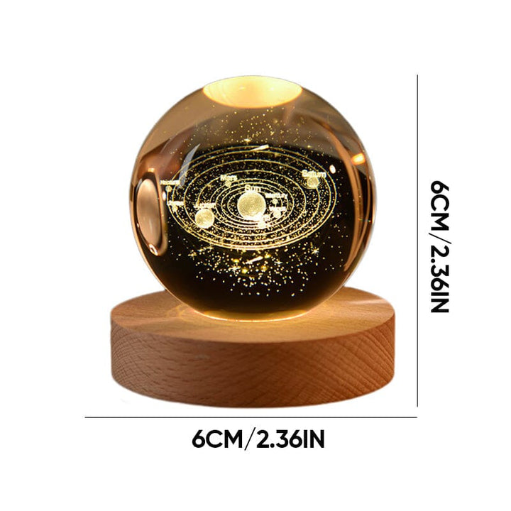 Crystal night light featuring a detailed 3D design, supported by a wooden base