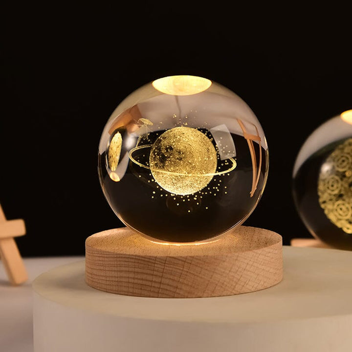 Crystal decor for home: 3D engraved night light, attractive wood stand