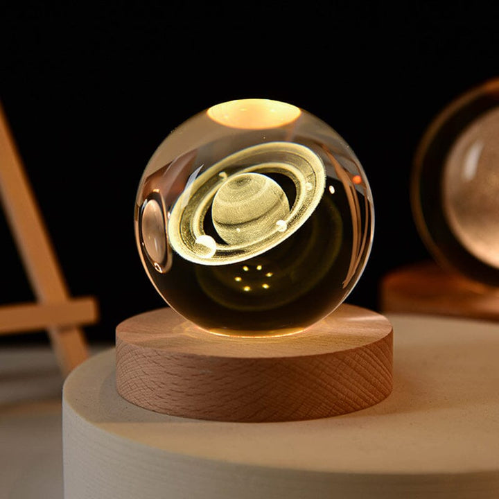 Decorative crystal ball nightlight, 3D internal engraving, elegant wood base