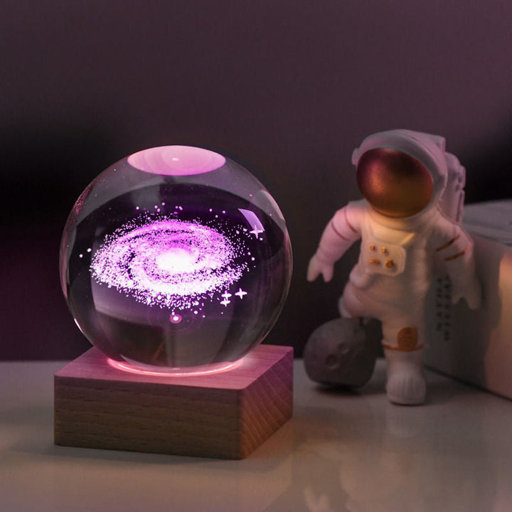 Unisex galaxy crystal ball night light, featuring an intricate 3D solar system engraving, ideal as a gift