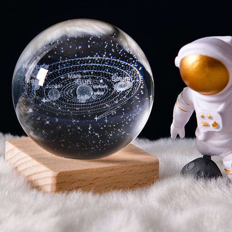 Unisex LED crystal night light, a galaxy sphere with a luminous base, excellent for a child's bedroom