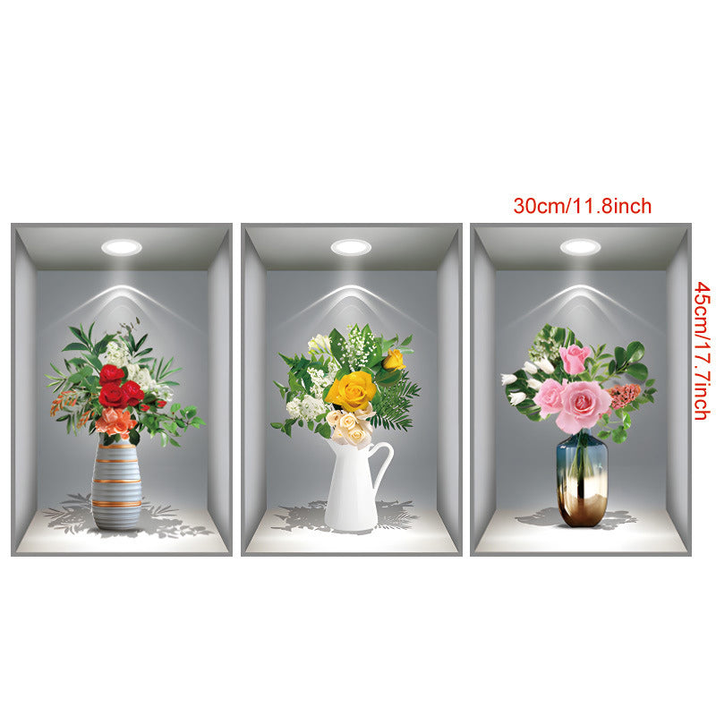 Vertical 3D floral vase wall decal, space-saving home decor, elegant room aesthetic