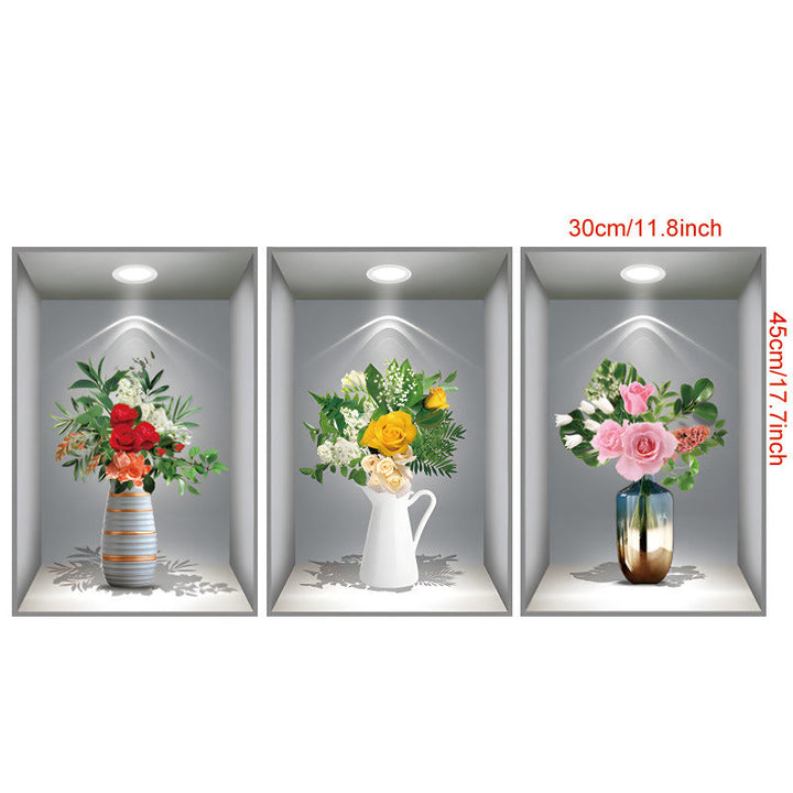 Vertical 3D floral vase wall decal, space-saving home decor, elegant room aesthetic