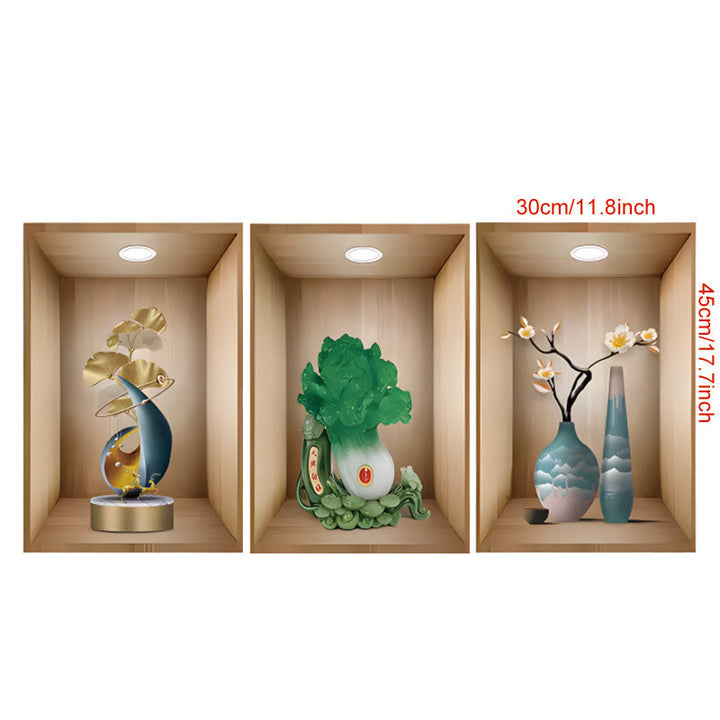 Adhesive back 3D floral vase wall decal, no tools required home decoration