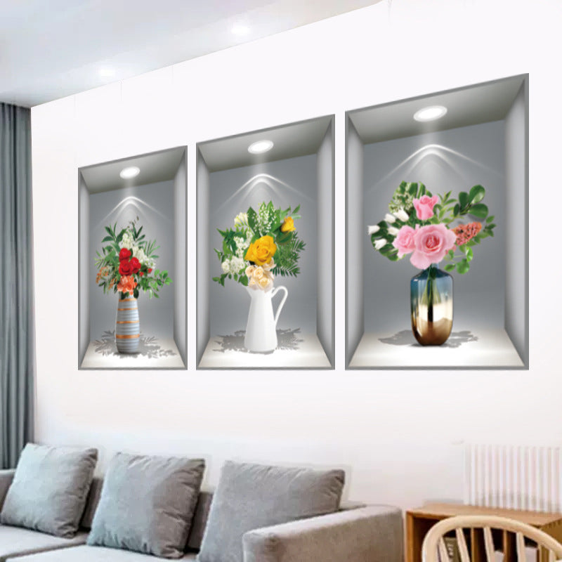 Floral vase wall decal with 3D effect, perfect for room aesthetic and home decoration