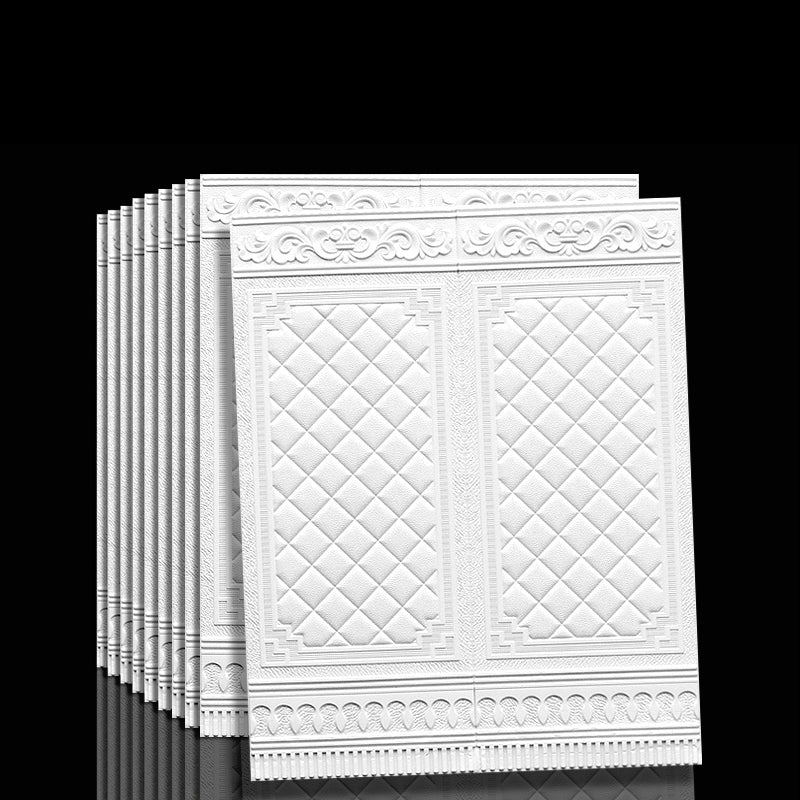 Budget-friendly 3D textured wall panels. Vinyl, waterproof, stain-resistant, and peel and stick.