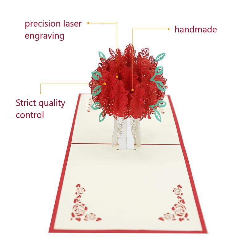 Unisex 3D pop-up card featuring a vibrant rose bouquet, ideal for special occasions
